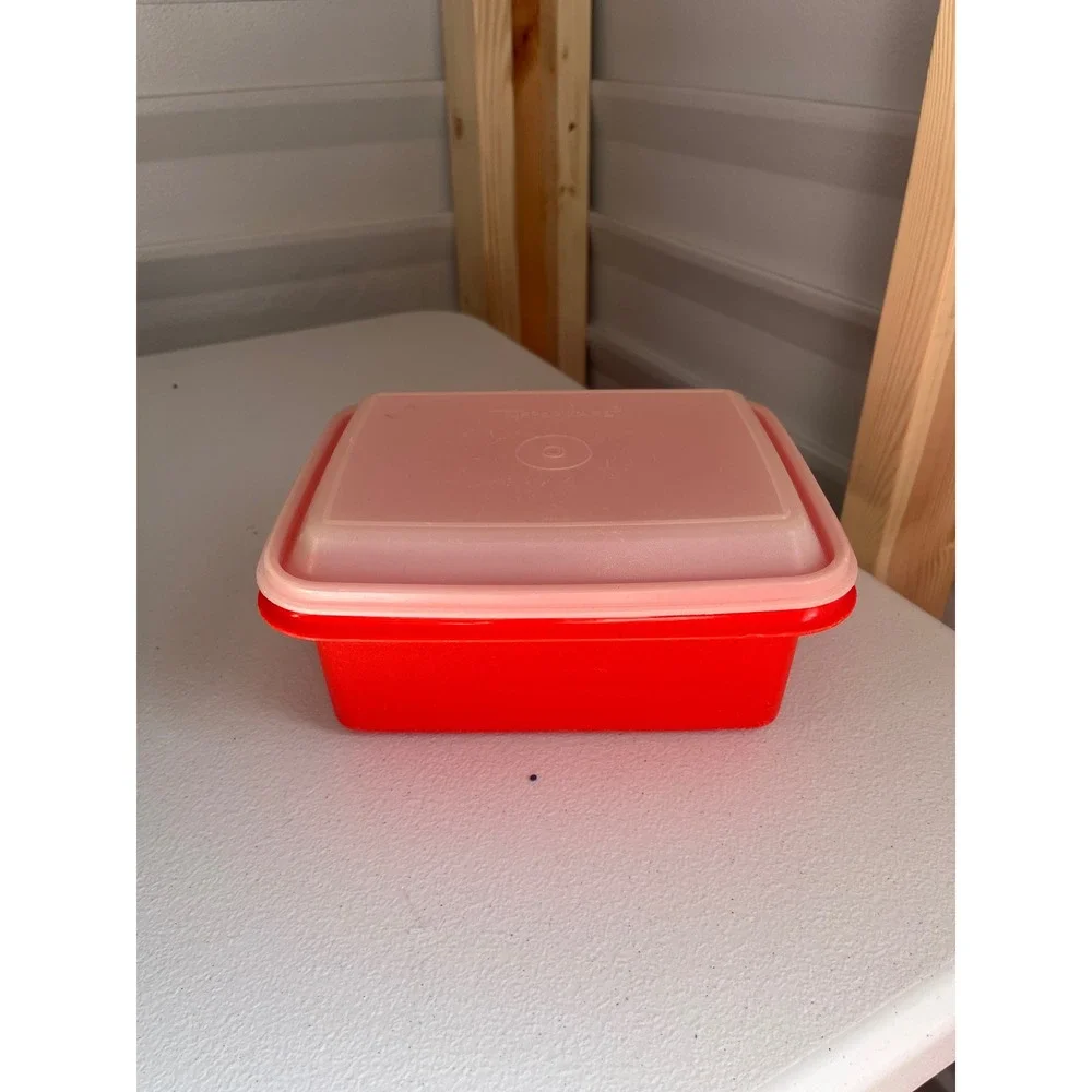 Vintage Tupperware Red‎ Square Food Storage Container with Translucent Lid